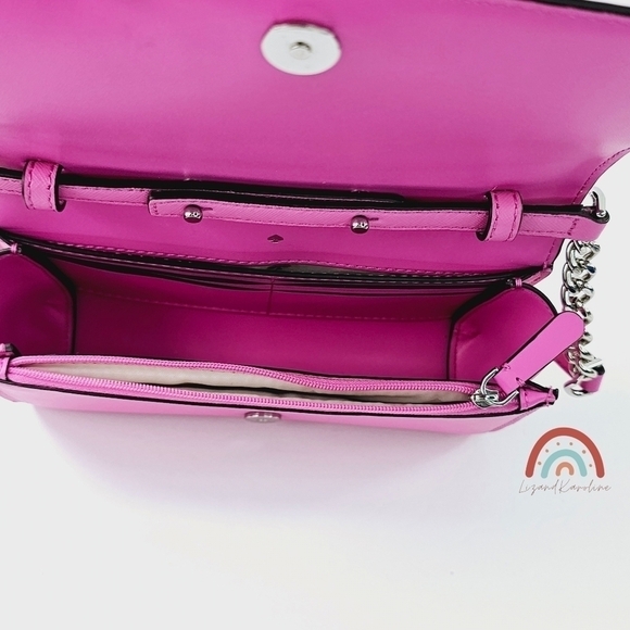 Kate Spade Cameron Monotone Barbie Pink Small Flap Leather Crossbody Bag - Picture 12 of 14